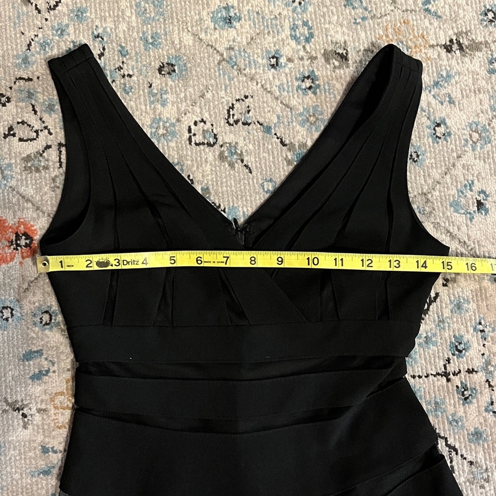 WHBM Black V-Neck Shadow Stripe Mesh Party Dress 00 - Picture 8 of 16